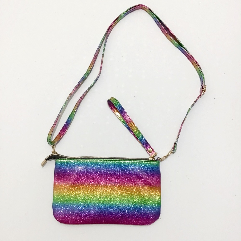 Rainbow Shiny Glitter Crossbody Clutch Purse